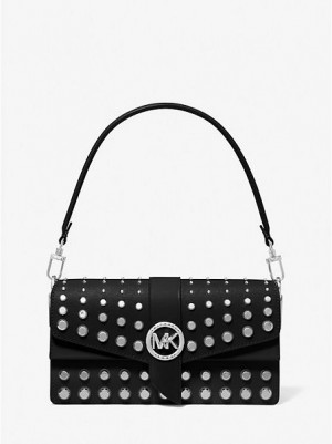 Borse A Tracolla Michael Kors Greenwich Medium Studded Saffiano Pelle Donna Nere | 581732-OUK