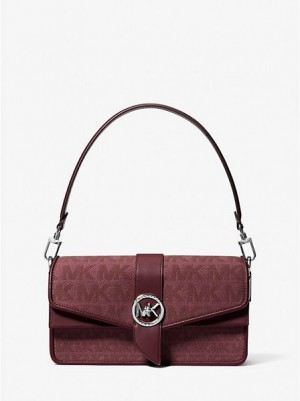 Borse A Tracolla Michael Kors Greenwich Medium Logo Jacquard Donna Bordeaux | 357869-WIJ