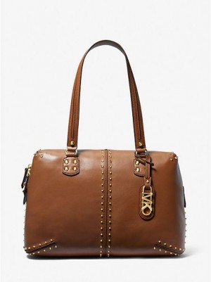 Borse Tote Michael Kors Astor Large Studded Pelle Donna Marroni | 093412-FCJ