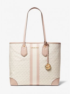 Borse Tote Michael Kors Eva Large Logo Stripe Donna Corallo Gialle Rosa | 382514-AYN