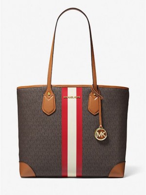 Borse Tote Michael Kors Eva Large Signature Logo Stripe Donna Corallo Rosse | 724853-GXI