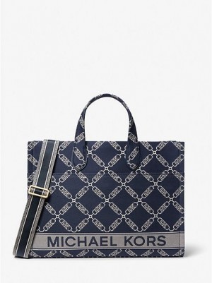 Borse Tote Michael Kors Gigi Large Empire Logo Jacquard Donna Blu Marino Colorate | 805124-UHK