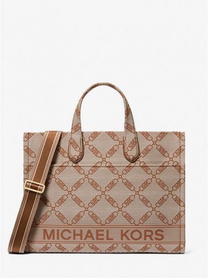 Borse Tote Michael Kors Gigi Large Empire Logo Jacquard Donna Beige | 826507-GWV