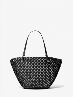 Borse Tote Michael Kors Isabella Medium Hand-woven Pelle Donna Nere | 345860-COF