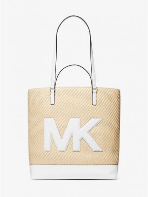 Borse Tote Michael Kors Kelli Large Logo Straw Donna Bianche | 183450-FZH