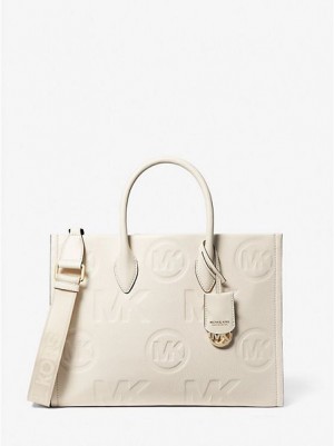 Borse Tote Michael Kors Mirella Medium Logo Embossed Pebbled Pelle Donna Crema | 574623-UOZ