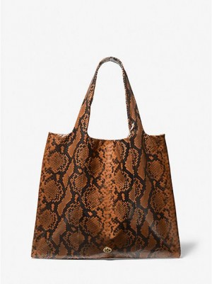 Borse Tote Michael Kors Monogramme Python Embossed Pelle Donna Marroni | 073592-KJT