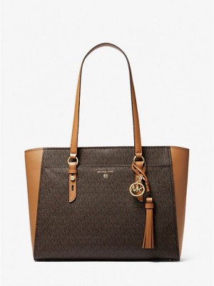 Borse Tote Michael Kors Sullivan Large Logo And Pelle Donna Marroni | 861759-ZJW