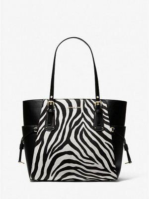 Borse Tote Michael Kors Voyager Small Zebra Printed Calf Hair Donna Nere | 406312-ANG