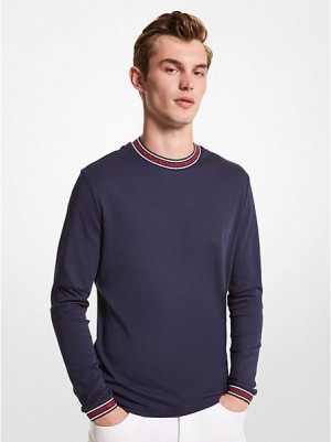 Felpe Michael Kors Logo Tape Cotone Crewneck Uomo Blu Marino | 408129-WEN