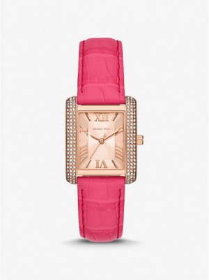 Orologi Michael Kors Emery Pave And Crocodile Embossed Pelle Donna Rosa Oro | 136528-YPJ