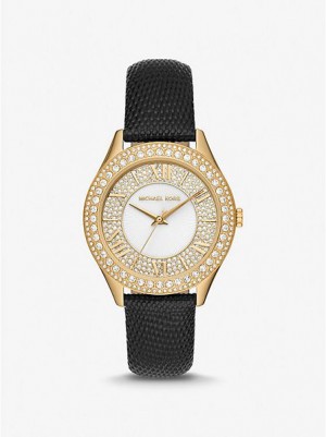 Orologi Michael Kors Harlowe Pave And Lizard Embossed Pelle Cinturino Donna Oro | 451306-KUL