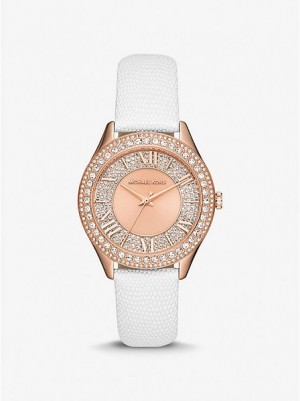 Orologi Michael Kors Harlowe Pave And Lizard Embossed Pelle Cinturino Donna Rosa Oro | 874309-JIL