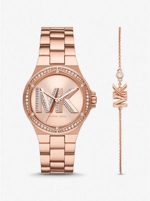 Orologi Michael Kors Lennox Pave Logo Donna Rosa Oro | 375490-CYM