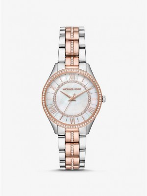 Orologi Michael Kors Mini Lauryn Pave Donna Argento Rosa | 508371-QMV