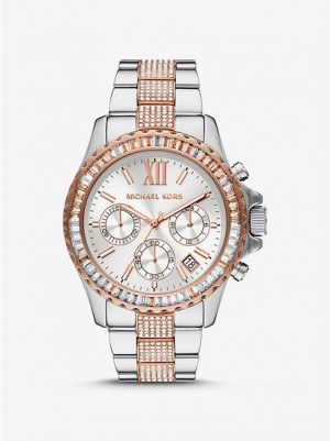 Orologi Michael Kors Oversized Everest Pave Donna Argento Rosa | 712935-ELP