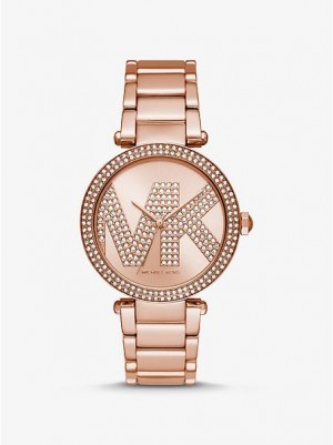 Orologi Michael Kors Oversized Pave Logo Donna Rosa Oro | 036124-MLA