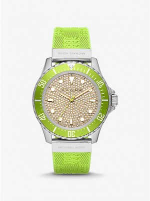 Orologi Michael Kors Oversized Slim Everest Pave And Embossed Silicone Donna Argento | 394680-YKO