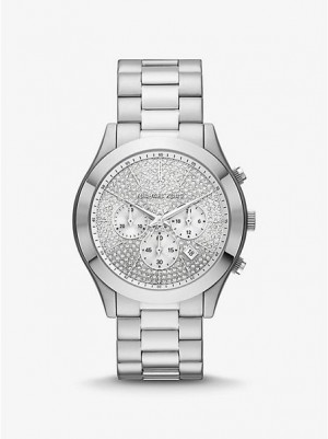 Orologi Michael Kors Oversized Slim Runway Pave Donna Argento | 349075-JUX