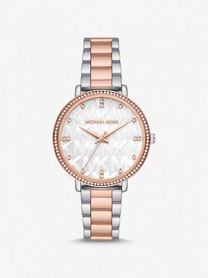 Orologi Michael Kors Pyper Embossed Logo Donna Argento Rosa | 236095-AYJ