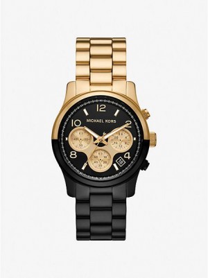 Orologi Michael Kors Runway Donna Nere Oro | 961082-VWJ