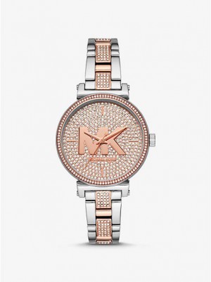 Orologi Michael Kors Sofie Pave Logo Donna Argento Rosa | 803271-TPY