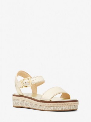 Sandali con Plateau Michael Kors Richie Metallic Faux Pelle And Logo Espadrillas Donna Oro | 612584-RTY