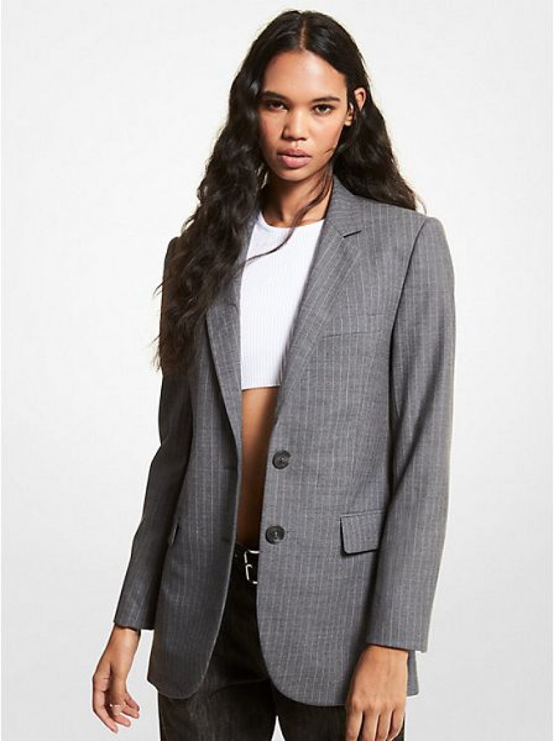 Blazer Michael Kors A Strisce Stretch Lana Vergine Boyfriend Donna Blu Colorate | 916278-XTV