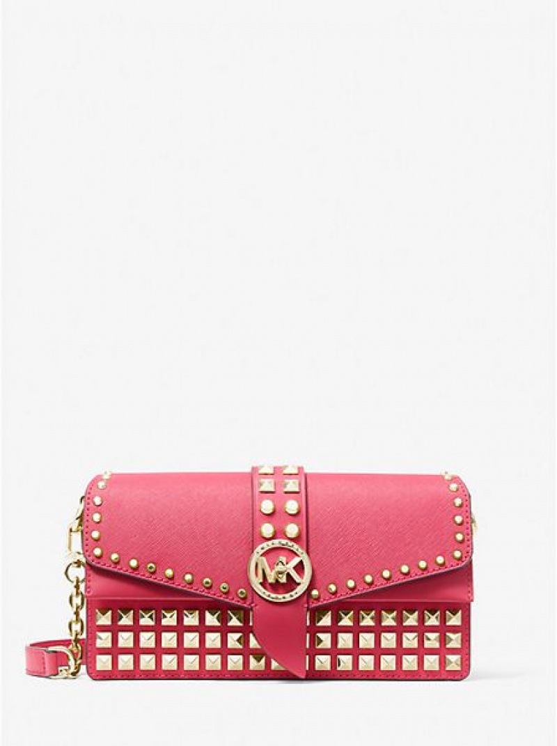 Borse A Tracolla Michael Kors Greenwich Medium Studded Saffiano Pelle Donna Rosse | 680593-LZO