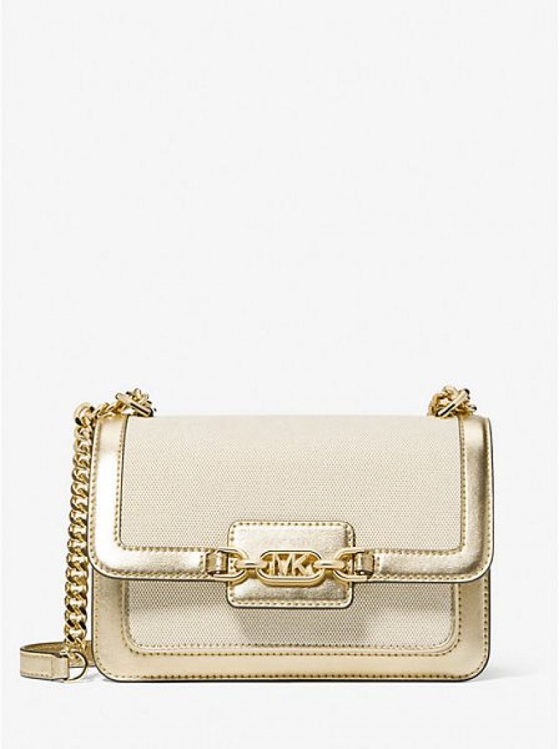 Borse A Tracolla Michael Kors Heather Large Tela And Metallic Faux Pelle Donna Oro Beige | 614089-LOH