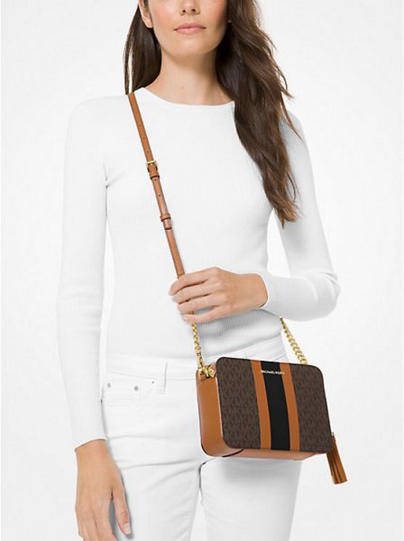 Borse Crossbody Michael Kors Ginny Medium Logo Stripe Donna Marroni | 269015-TER