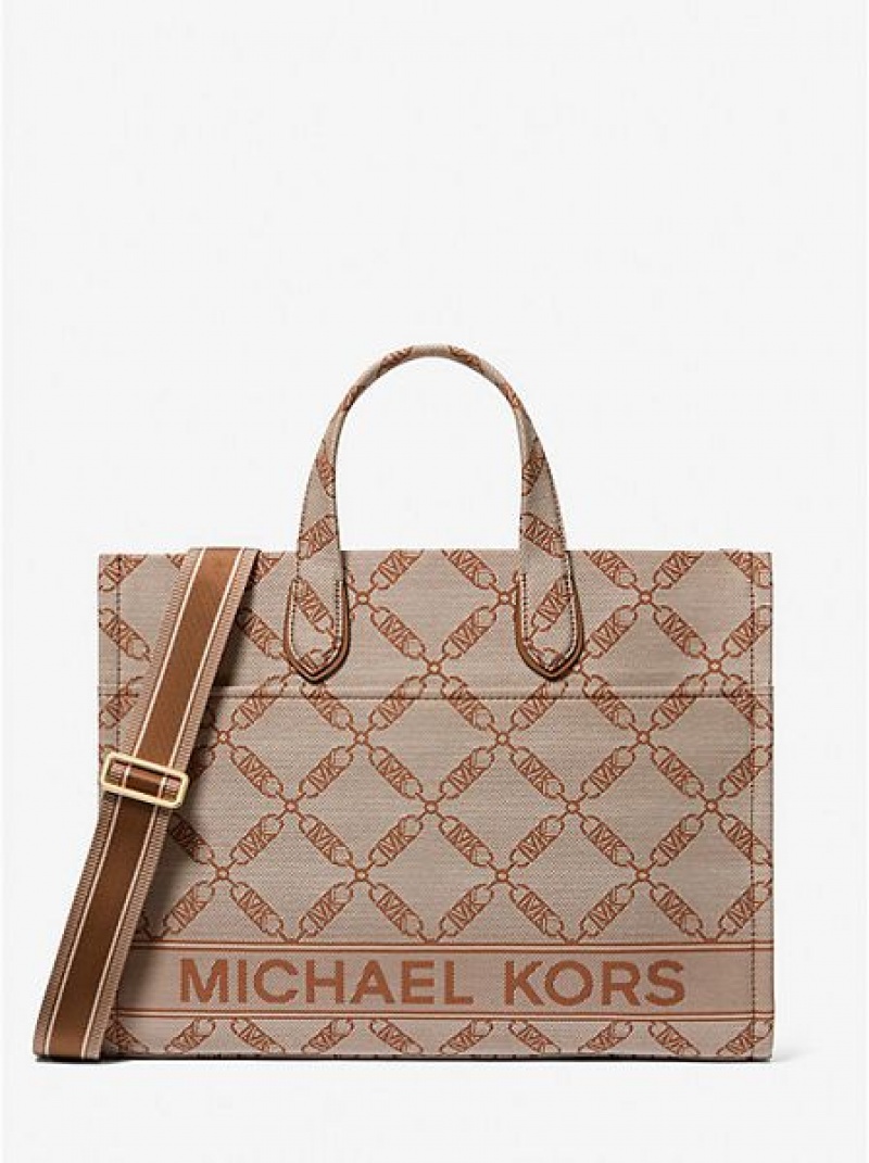 Borse Tote Michael Kors Gigi Large Empire Logo Jacquard Donna Beige | 826507-GWV