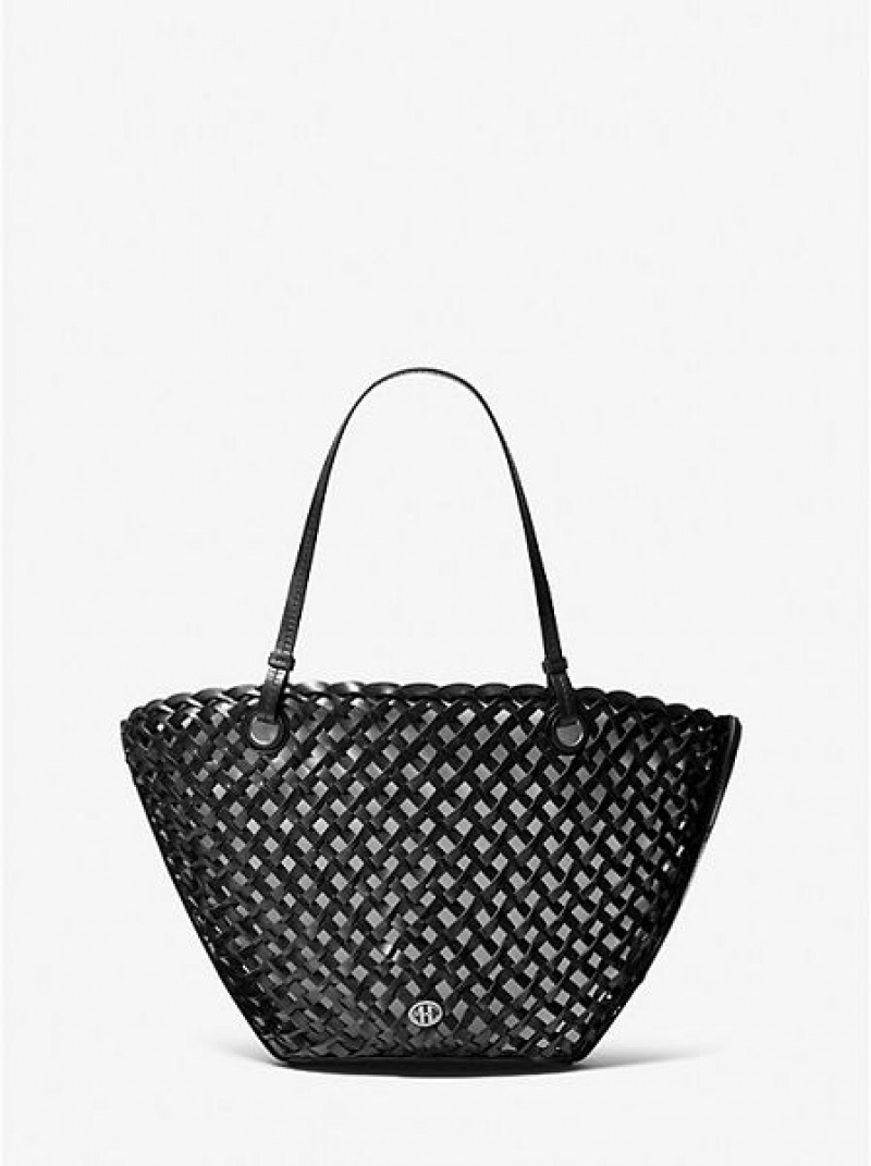 Borse Tote Michael Kors Isabella Medium Hand-woven Pelle Donna Nere | 345860-COF