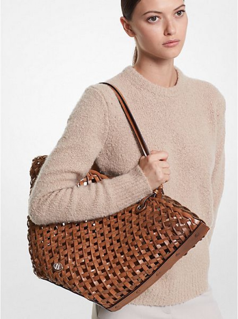 Borse Tote Michael Kors Isabella Medium Hand-woven Pelle Donna Marroni | 058413-XTO