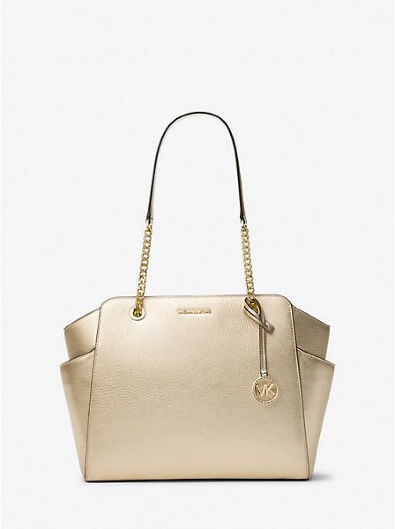 Borse Tote Michael Kors Jacquelyn Medium Metallic Pebbled Pelle Donna Oro | 145327-SPR