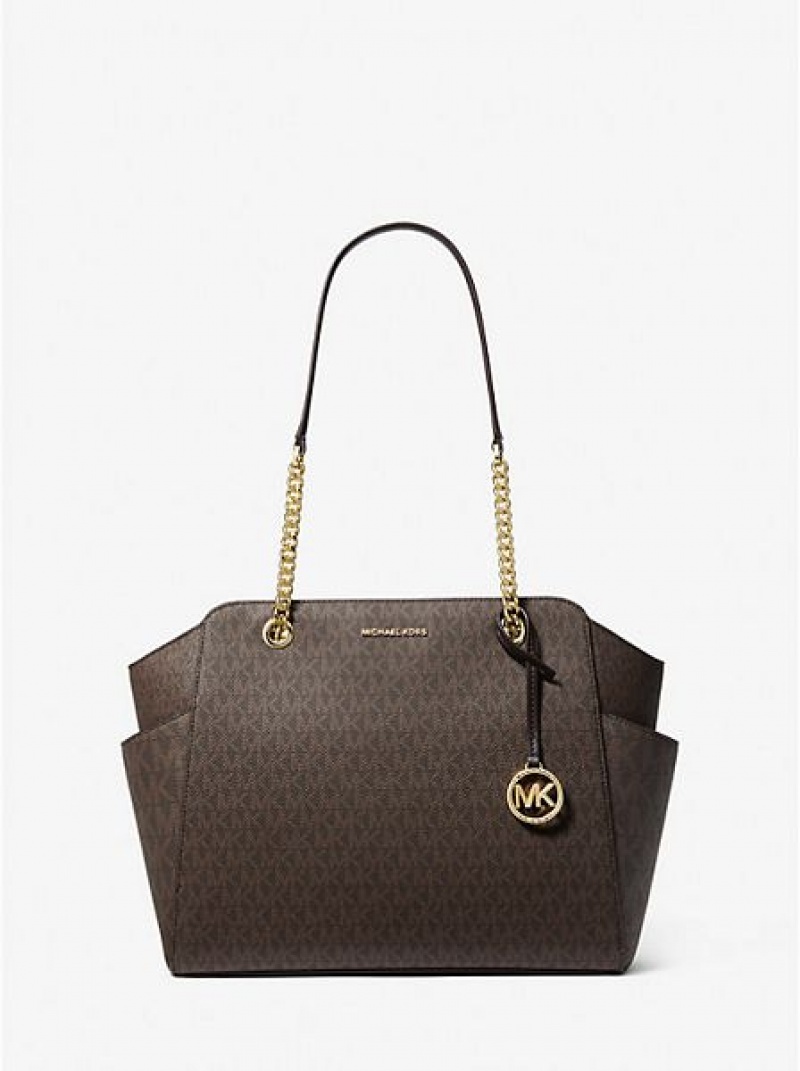 Borse Tote Michael Kors Jacquelyn Medium Logo Donna Cioccolato | 805937-DZT