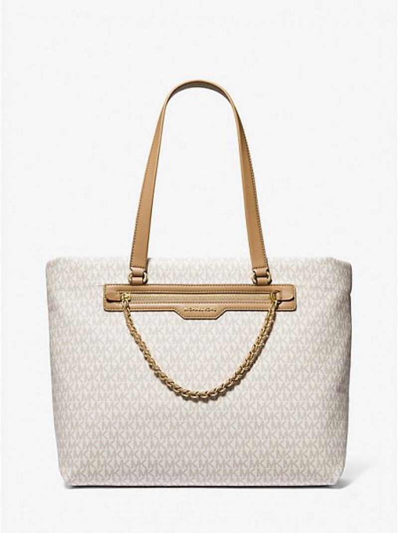 Borse Tote Michael Kors Slater Large Logo Donna Marroni | 062138-GLH