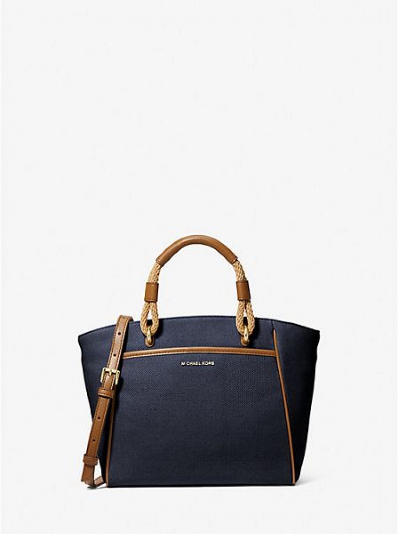 Borse Tote Michael Kors Talia Small Cotone Tela Donna Blu Marino Colorate | 748956-TIM