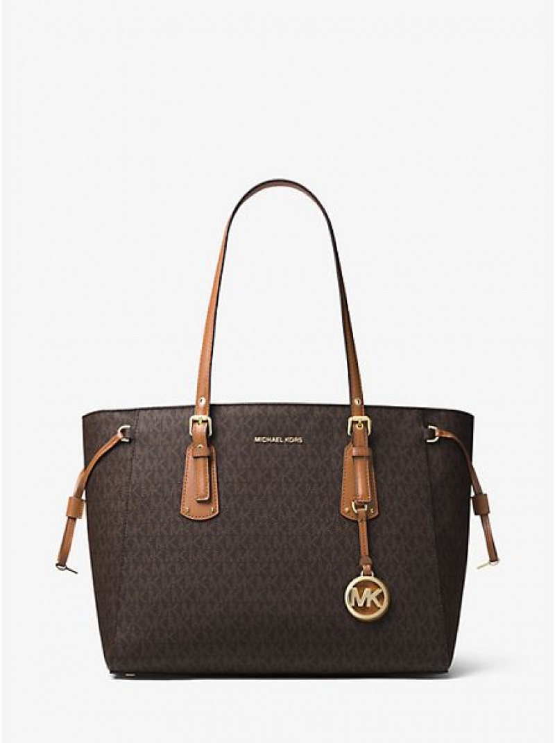 Borse Tote Michael Kors Voyager Medium Logo Donna Marroni | 986271-OJT