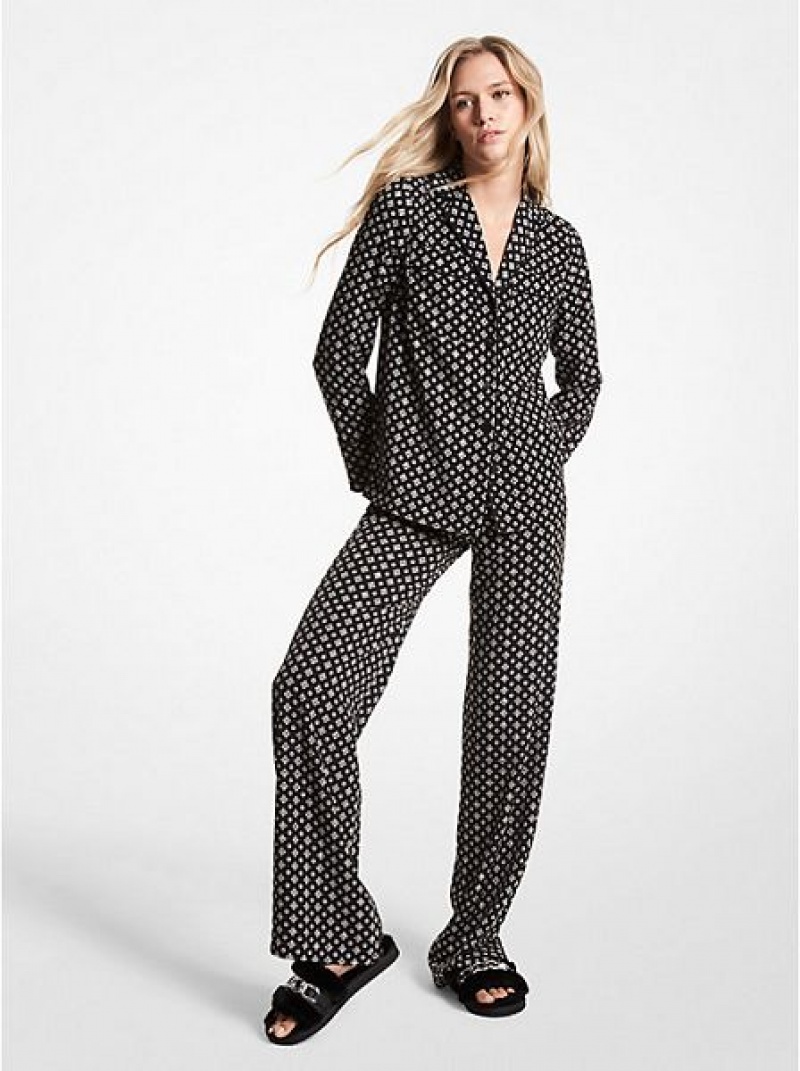 Camicie Michael Kors Studded Medallion Crushed Crepe Pajama Donna Nere Bianche | 039524-GXR