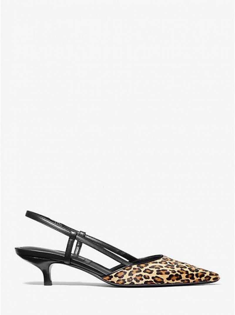 Décolleté Michael Kors Hallie Leopard Print Calf Hair Donna Marroni | 507219-EFB