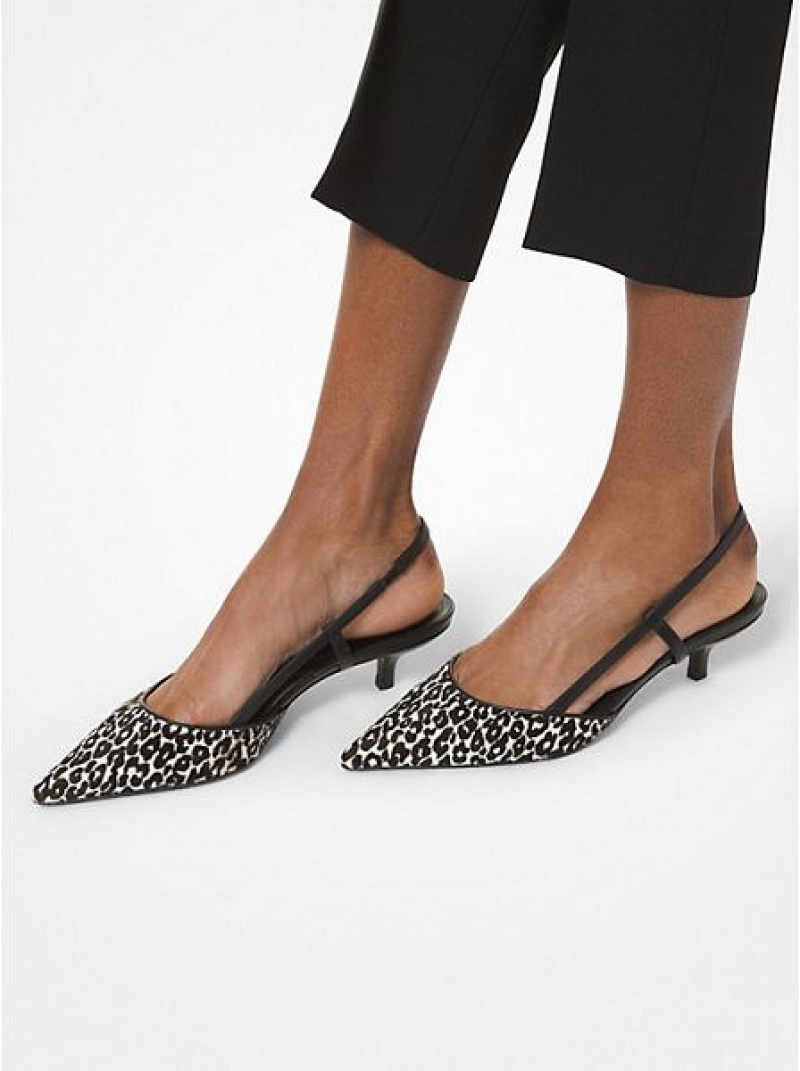 Décolleté Michael Kors Hallie Leopard Print Calf Hair Donna Nere Bianche | 728159-ZFV