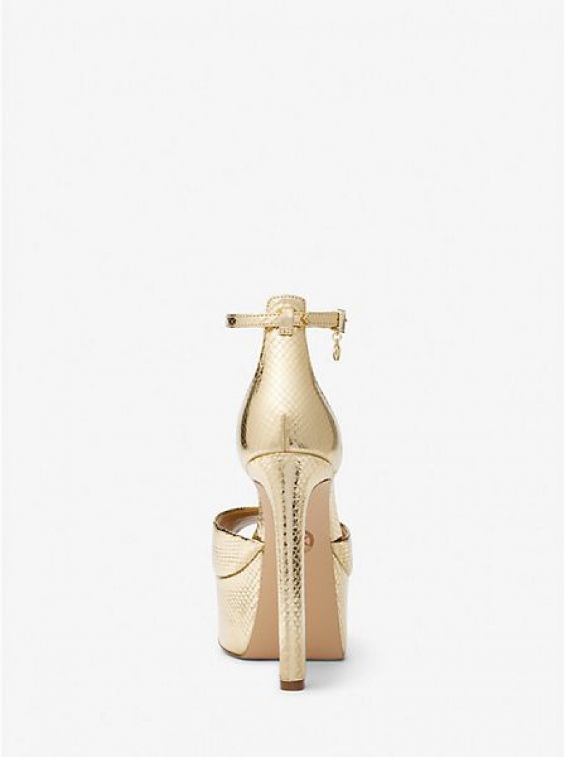 Décolleté Michael Kors Martina Metallic Snake Embossed Pelle Peep-toe Platform Donna Oro | 893426-DQM