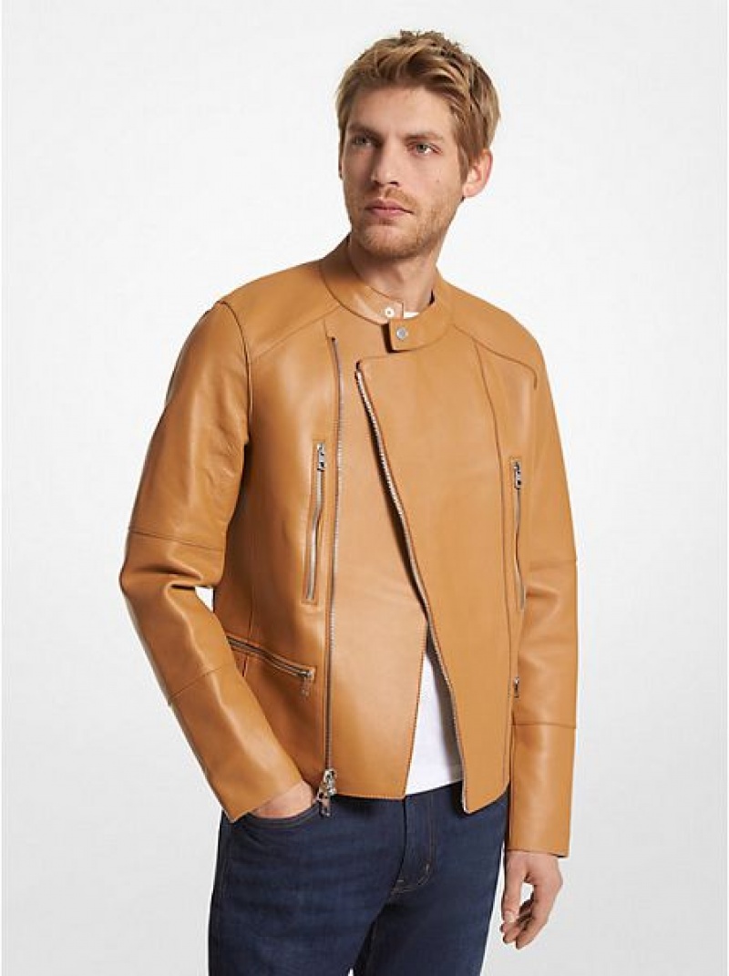 Giacche Michael Kors Nappa Pelle Moto Uomo Marroni | 326401-XAF