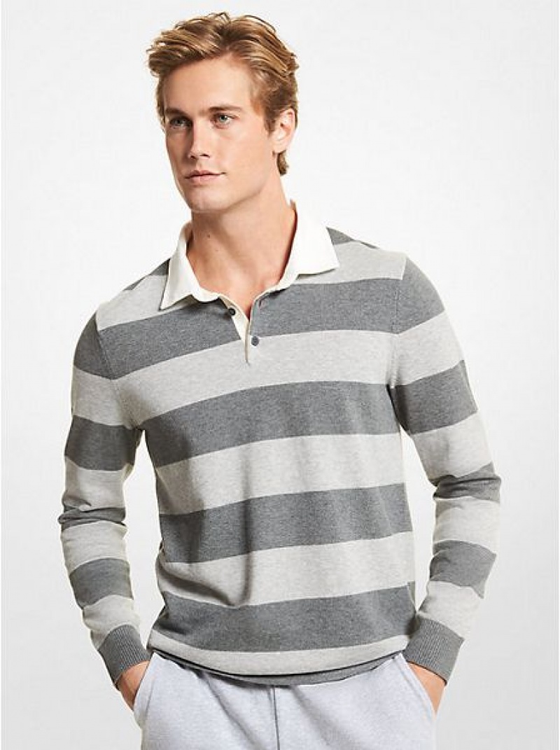 Maglioni Michael Kors A Strisce Stretch Cotone Rugby Uomo Grigie | 843205-YUO