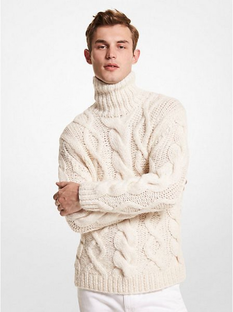 Maglioni Michael Kors Cable Alpaca Blend Turtleneck Uomo Beige | 950132-AEI