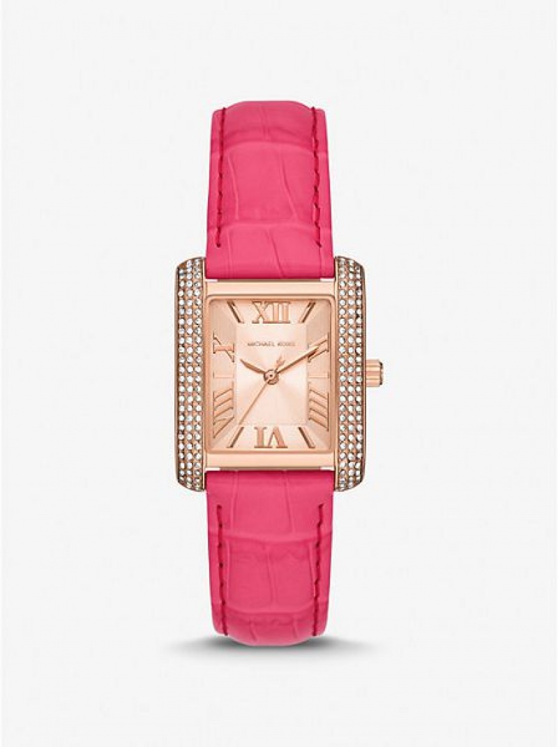 Orologi Michael Kors Emery Pave And Crocodile Embossed Pelle Donna Rosa Oro | 136528-YPJ