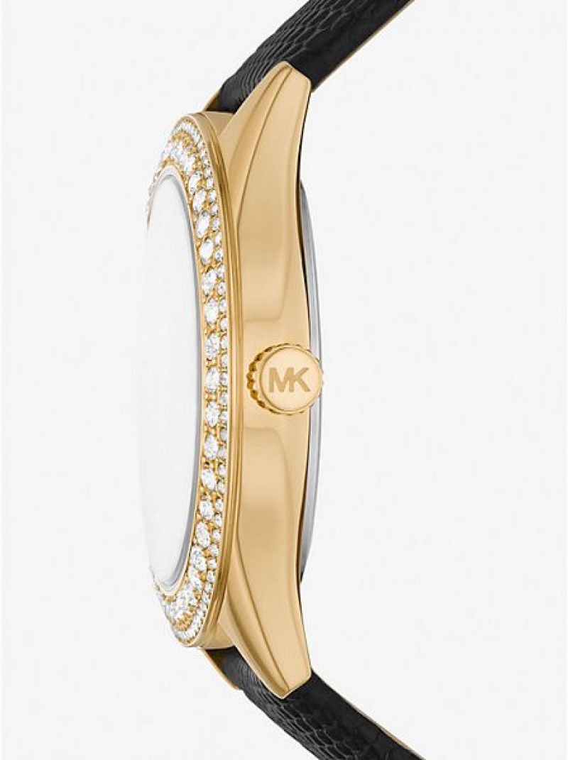 Orologi Michael Kors Harlowe Pave And Lizard Embossed Pelle Cinturino Donna Oro | 451306-KUL