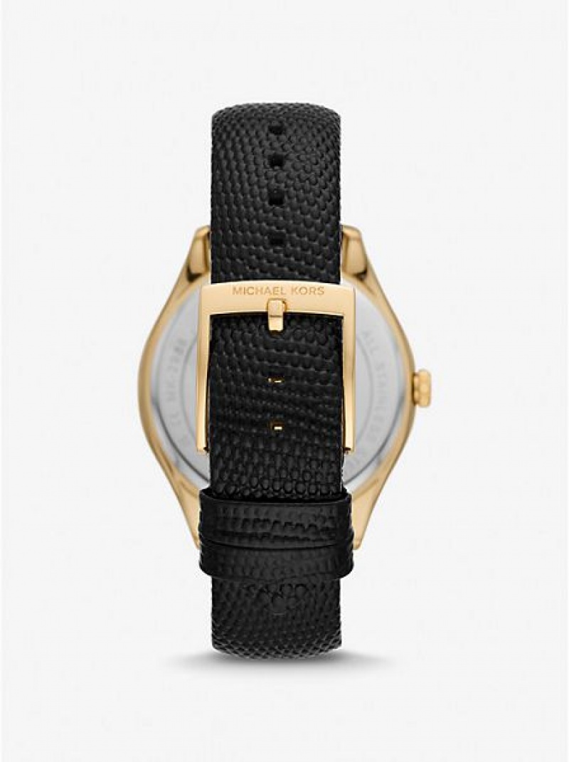 Orologi Michael Kors Harlowe Pave And Lizard Embossed Pelle Cinturino Donna Oro | 451306-KUL