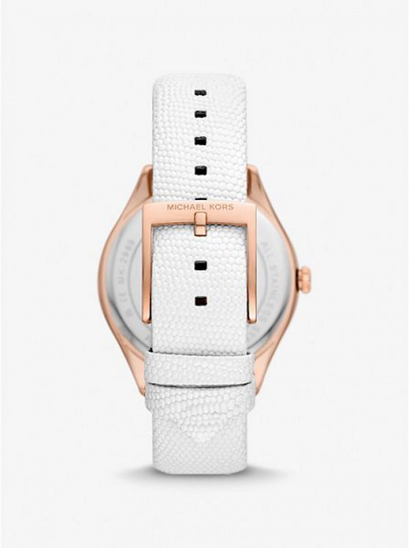 Orologi Michael Kors Harlowe Pave And Lizard Embossed Pelle Cinturino Donna Rosa Oro | 874309-JIL